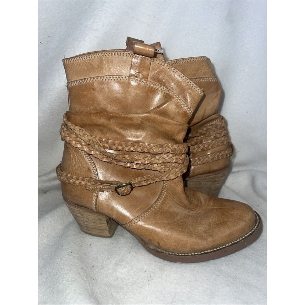 Dingo Twisted Leather Boots Block Heel Cowgirl Western Slouch Ankle 8 Rodeo